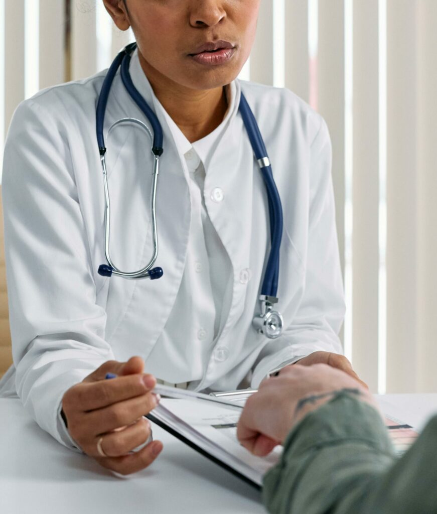 A doctor and patient in a consultation.