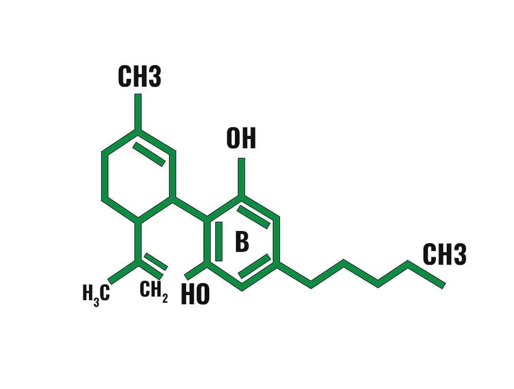 The simplified molecular structure of the CBD cannabinoid. 